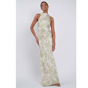 Matcha High Neck Draped Satin Gown Style Grant Print Size 16